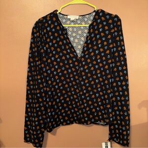 NWT Treasure & Bond Women's Floral Print Button Front Dobby Blouse Size Small